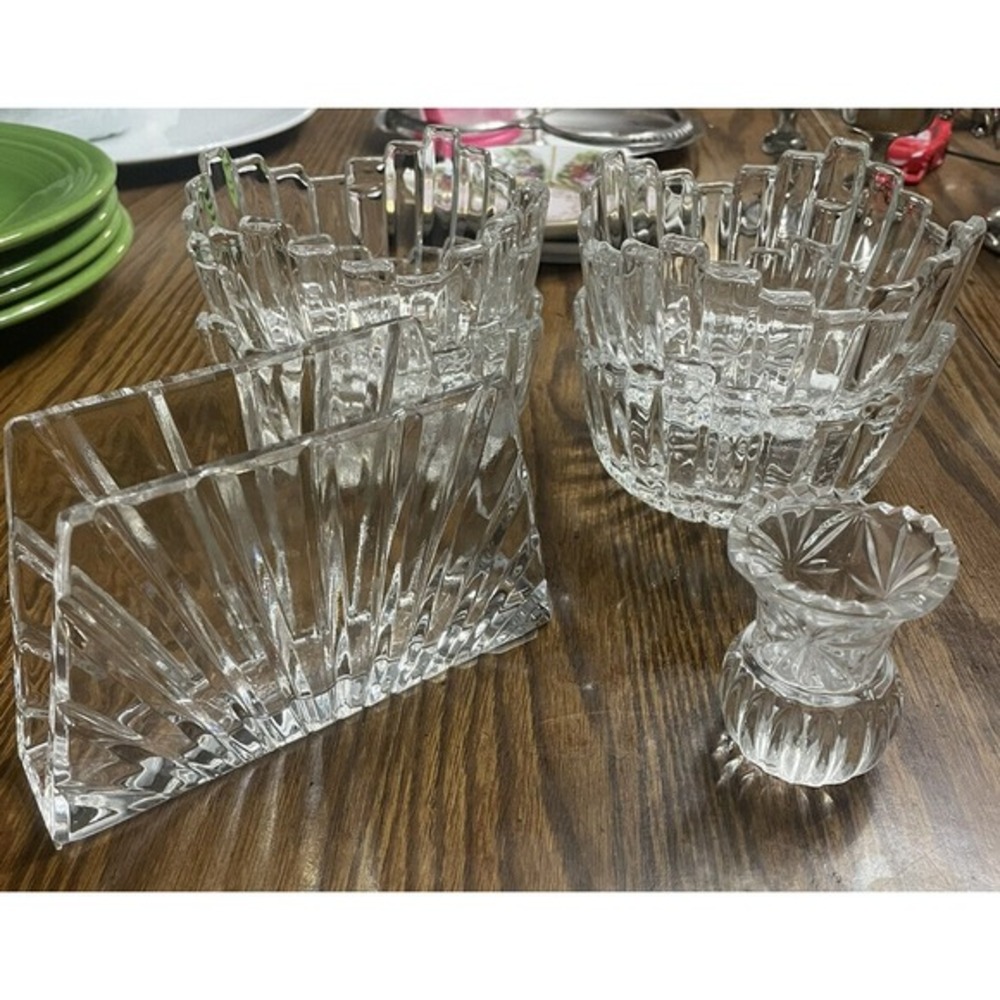 Set of 4 Glass Stackable Bowls w/ napkin‎ holder and tooth pick holder